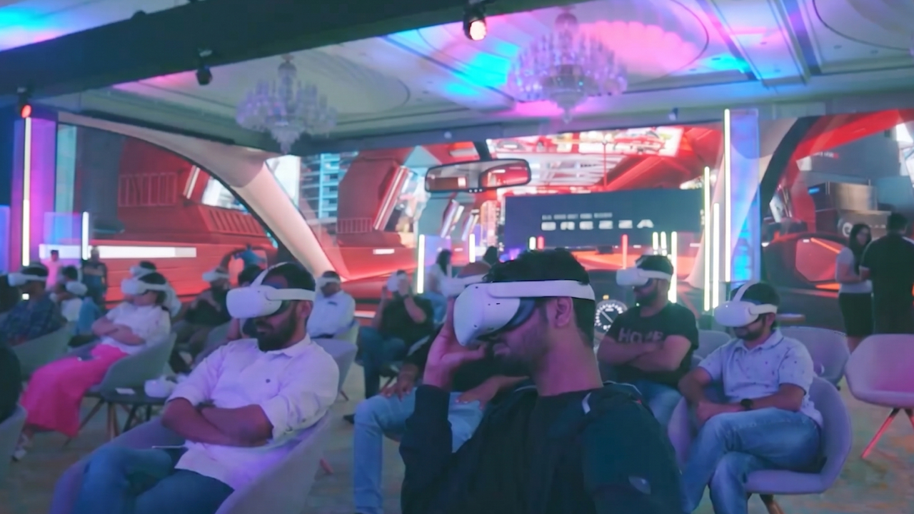 Group participating in an immersive automotive VR experience